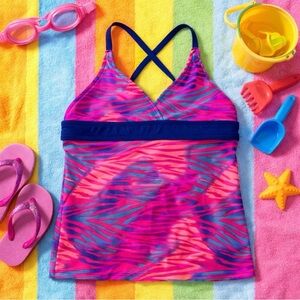 NWT TYR Pink Multicolor Claire Swimsuit Crisscross Tank Top Size Small (6/6X)